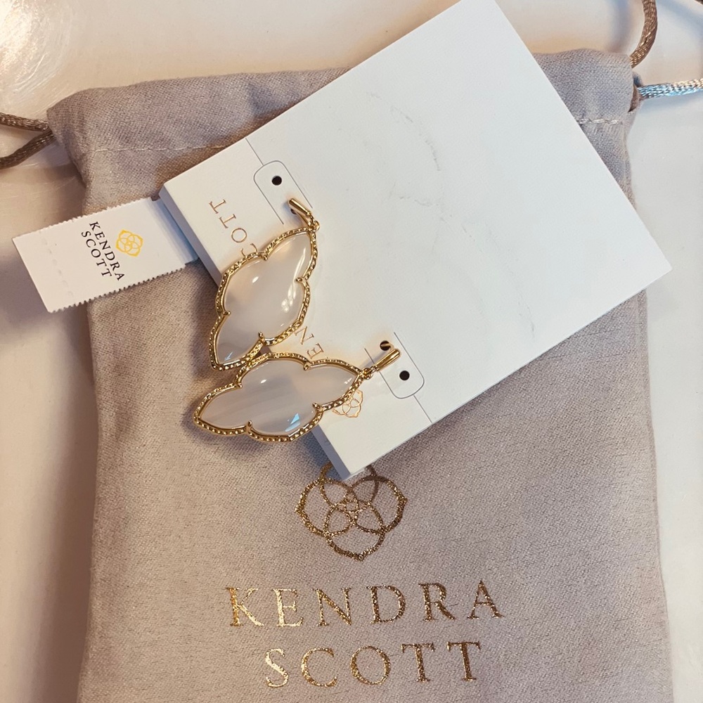 Kendra Scott Abbie Gold Drop Earrings In Gray Banded Agate